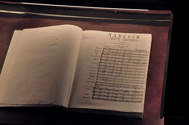 Score on the conductor's music stand in the orchestra pit, January 17, 2014 